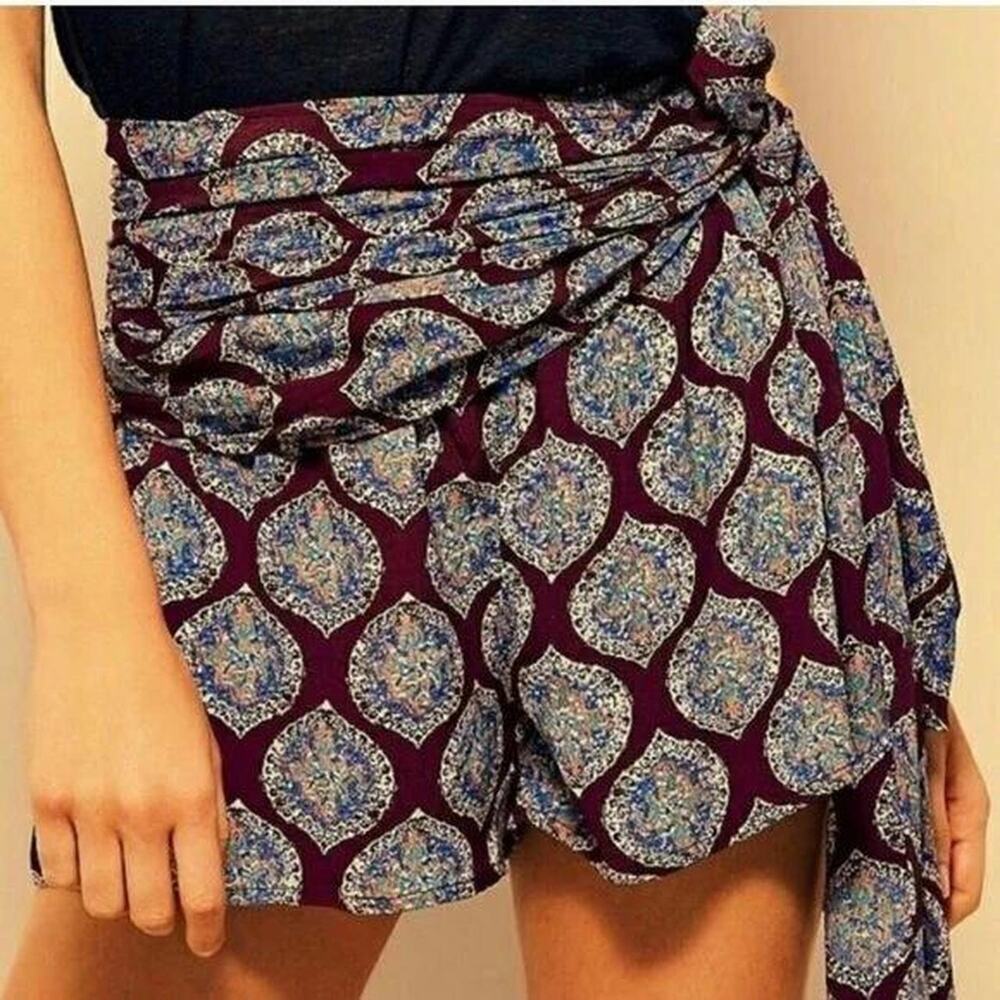Free People All A Dream Wrap Short 0 Burgundy Paisley Flowy Bohemian Feminine